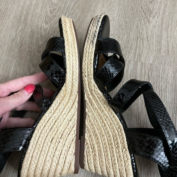 Söfft Black Leather Wedge Sandals with Ankle Closure - Picture 6 of 11